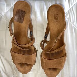 UGG Women's Sz. 11 Jullita Tan Suede Cork Platform Wedge Sandals